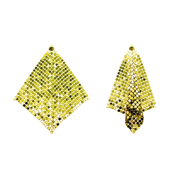 Green Mesh Chain Dangle Earrings Drop Metal Cute Beautiful Statement Accessory - Picture 4 of 8